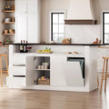 86.6" Large Kitchen Island with Trash Can Storage, White