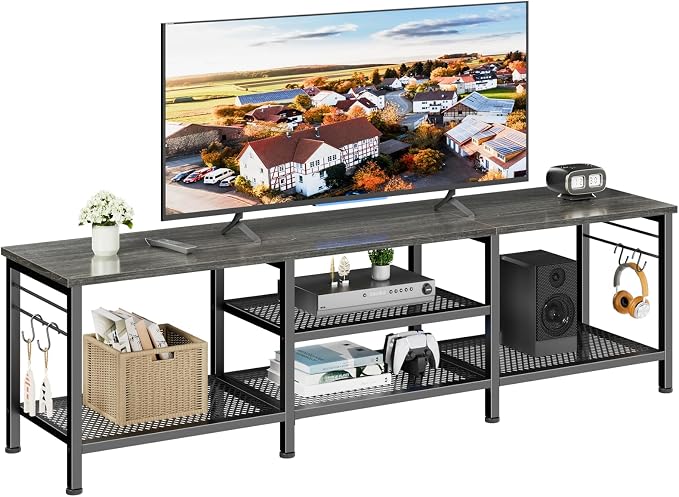 Furologee 63 Inch TV Stand, Entertainment Center with Shelves, Black Oak