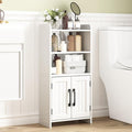 Small Bathroom Storage Cabinet with 2 Doors & Shelf, Line White | Narrow Storage Organizer, Toilet Paper Floor Cabinets Freestanding, for Small Spaces, Laundry Room, 7.8" D x 14.6" W x 31" H