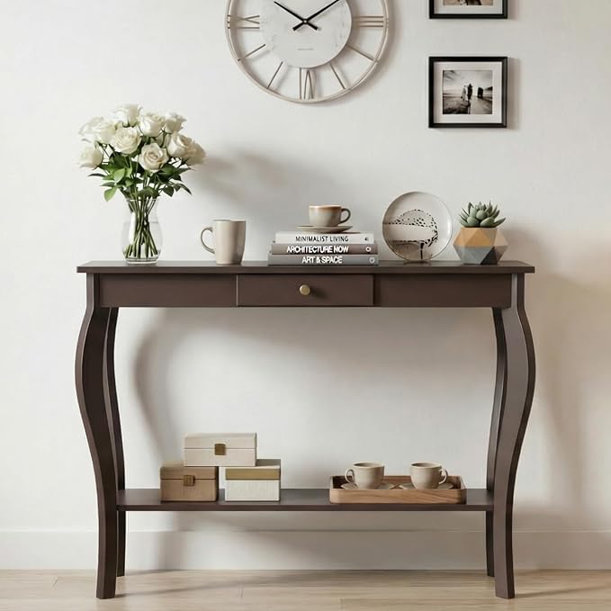 ChooChoo 39" Narrow Entryway Table with Drawer, Espresso