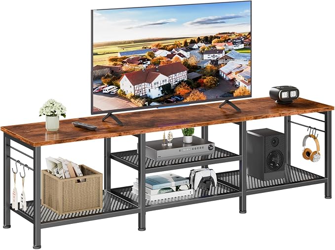 Furologee 63 Inch TV Stand, Entertainment Center with Shelves, Rustic Brown