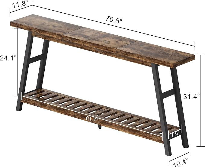 ChooChoo 70.9 Inch Long Console Tables for Entryway, Hallway Table, 2-Tier