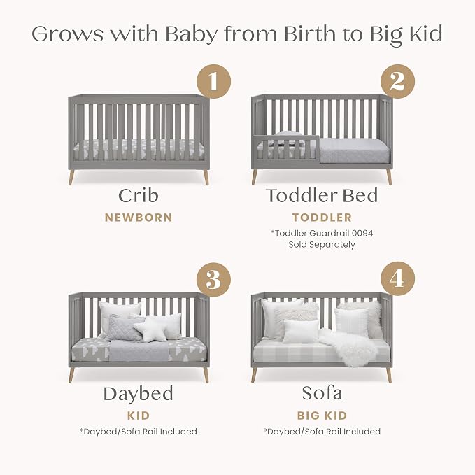 Delta Children Essex 4-in-1 Baby Crib & Mattress, Grey/Natural