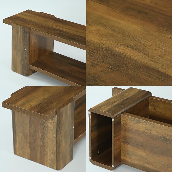 LITTLE TREE Wood Entryway Bench, 63" End of Bed Bench with Storage Shelf, Farmhouse Extra Long Shoe Bench for Entryway, Dining Room, Hallway, Living Room, Bedroom, Double-Reinforced Legs, Brown