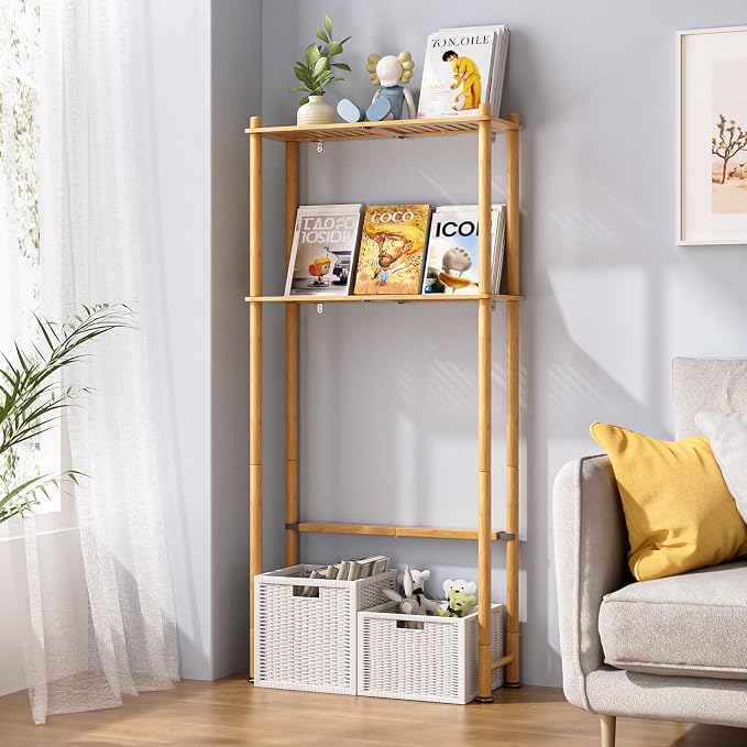 AmazerBath Bamboo Over The Toilet Storage Shelf, 2-Tier Over Toilet Organizer Rack, Freestanding Above Toilet Shelf for Bathroom, Laundry, Space Saver, Natural Color