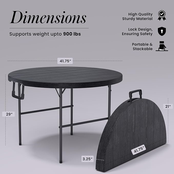 2 PACK of 3.5 Feet Circular Round Foldable Table with Built in Handle & Steel Legs | Heavy Duty Portable | Perfect for Party, Dining, Wedding, Events, Picnic Indoor, Outdoor, Camping, Utility