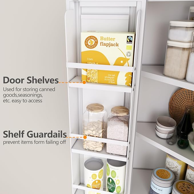 GAIOUS 74.8" Tall Metal Food Cabinet, White Kitchen Pantry Cabinet | Storage Cabinets with 4 Door and 4 Adjustable Shelves, Steel Freestanding Cupboard for Kitchen Dining Living Room Bathroom