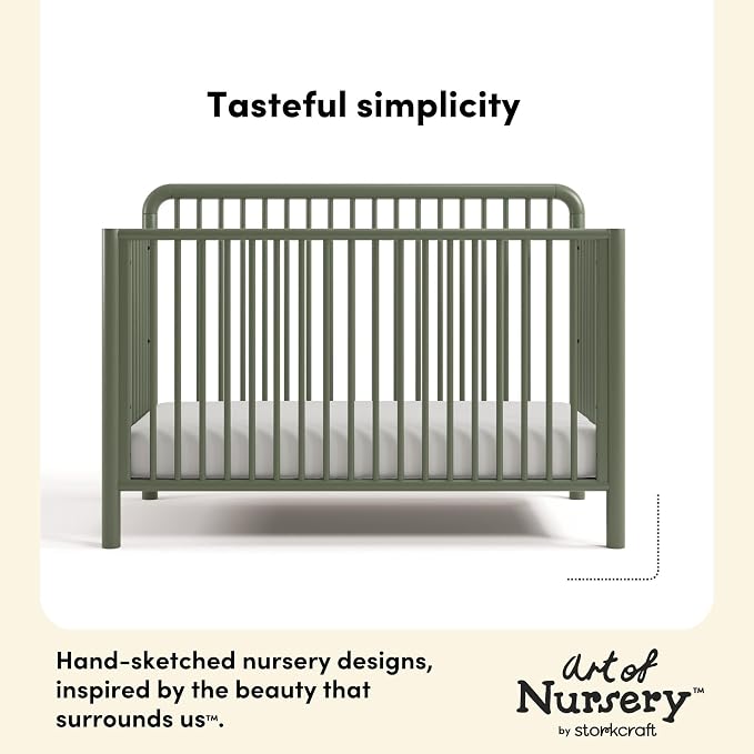 Storkcraft Porto 5-in-1 Convertible Crib with Toddler Guardrail, Olive