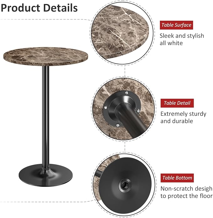 Furmax Bistro Pub Table Round Bar Height Cocktail Table for Home Bar, Round Bar Tables for Party, Dining Room, Living Room and Wedding, Metal Base MDF Top, 40.6 Inch Height (2, Faux Marble)