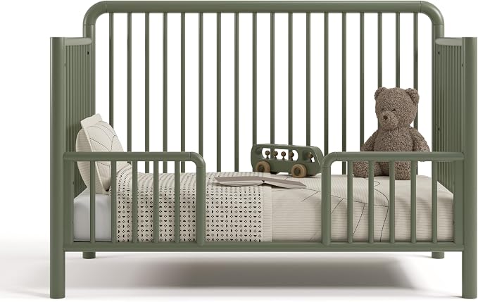 Storkcraft Porto 5-in-1 Convertible Crib with Toddler Guardrail, Olive