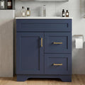 30 Inch Bathroom Vanity with Sink, Modern Shaker Bathroom Sink Cabinet with Soft-Close Door & 2 Drawers, Wood Freestanding Bathroom Storage Cabinet with Ceramic Basin, Navy Blue
