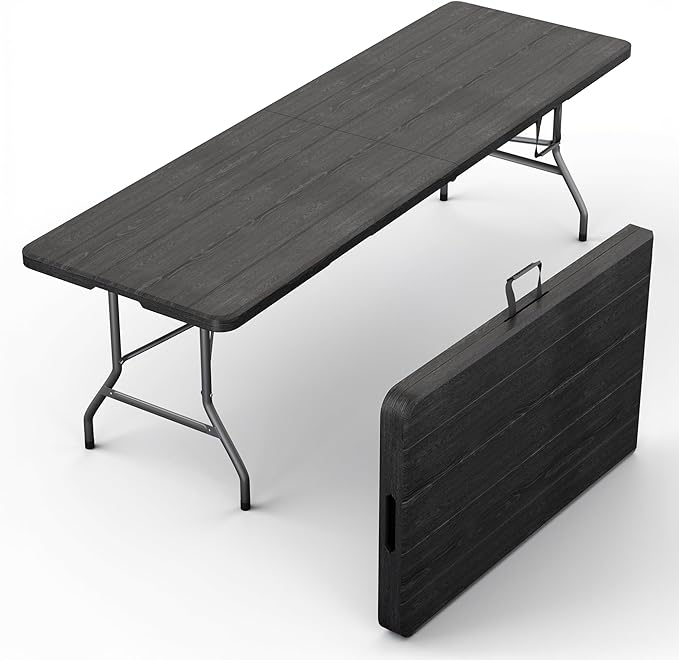 2 PACK of 8 Feet Foldable Table with Built in Handle & Steel Legs | 8 FT Heavy Duty Portable | Perfect for Party, Dining, Wedding, Events, Picnic Indoor, Outdoor, Camping, Temporary - 8 Foot