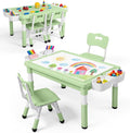 Kinder King Kids Table & 2 Chairs Set, Adjustable Heights, Storage, Green