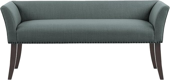 Madison Park Accent Bench, Upholstered with Nailhead Trim, & Padded Seat Entryway Bench Small, End of Bed Bench with Back, 49.5" W x 19.25" D x 23" H, Slate Blue
