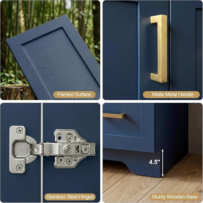 30 Inch Bathroom Vanity with Sink, Modern Shaker Bathroom Sink Cabinet with Soft-Close Door & 2 Drawers, Wood Freestanding Bathroom Storage Cabinet with Ceramic Basin, Navy Blue