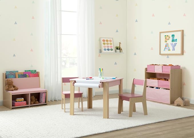 Delta Children - GapKids Table and 2 Chair Set with Paper Roll Holder - Greenguard Gold Certified, Blush Pink