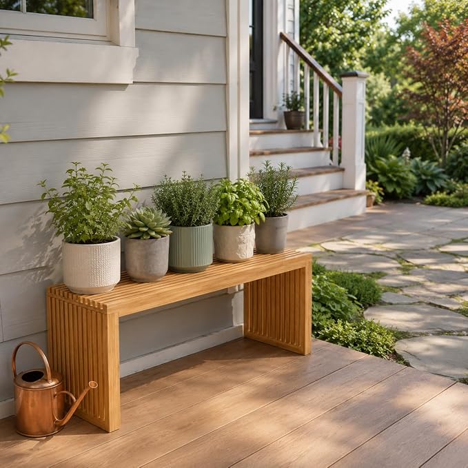 APRTAT Bamboo Dining Bench 35 Inch Indoor Wooden Shoe Benches for Entryway