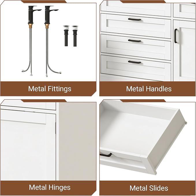 59" Bathroom Vanities Cabinet with Double Sink Combo,Modern Undermount Vanity Sink Cabinet with 2 Storage Doors and 3 Drawers,High Freestanding Bathroom Storage Cabinet with 3 Flip-top Drawers(White)