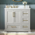 36 Inch Bathroom Vanity with Sink Combo, Greige | Solid Wood Frame with Marble Top & Backsplash & Ceramic Sink, Fully-Assembled with Soft-Closing Doors & 4 Dovetail Drawers