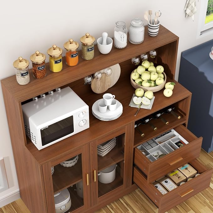 Bar Cabinet for Home with LED Light,Coffee Bar Cabinet w/ Wine & Glass Rack