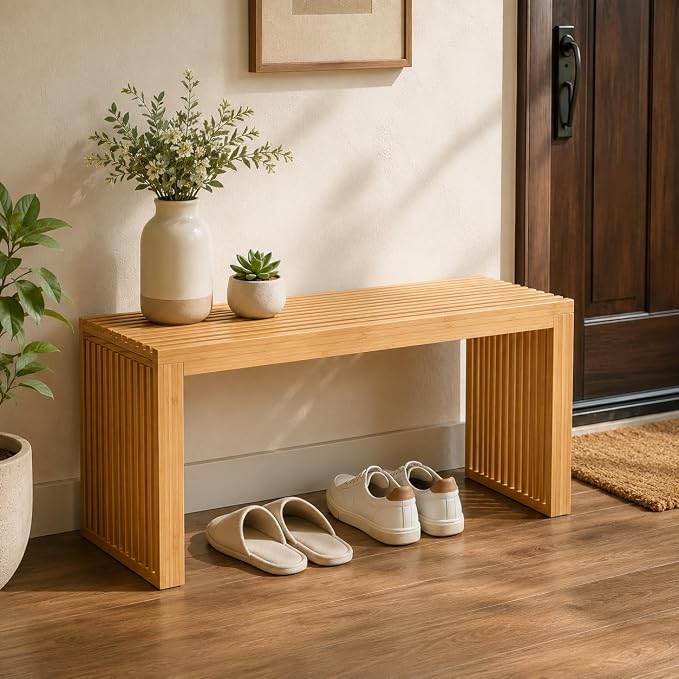 APRTAT Bamboo Dining Bench 35 Inch Indoor Wooden Shoe Benches for Entryway