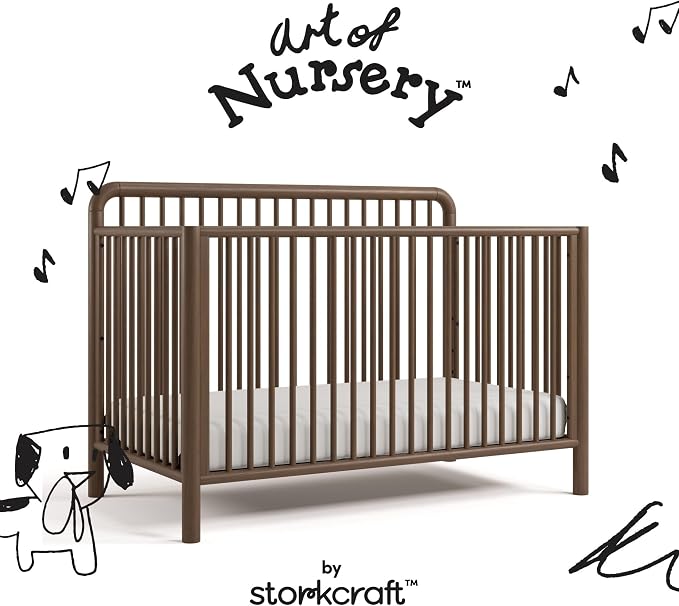 Storkcraft Porto 5-in-1 Convertible Crib with Toddler Guardrail, Hazelnut