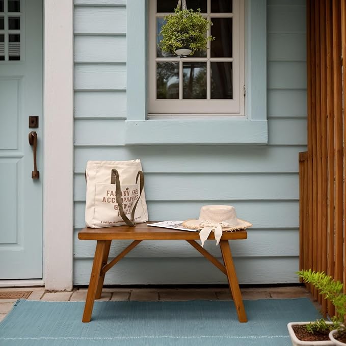 SwallowLiving Handcrafted Solid Wood Bench, 30" - Farmhouse-Style Entryway Seating for Living & Dining Room, Rustic Design, Natural Finish