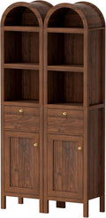 EYYTHUNG 67" Tall Arched Bathroom Narrow Storage Cabinets Set of 2 with Adjustable Shelf, Farmhouse Freestanding Tower Cabinet with Door and Drawer for Kitchen, Living Room, Brown