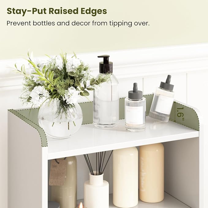 Small Bathroom Storage Cabinet with 2 Doors & Shelf, Line White | Narrow Storage Organizer, Toilet Paper Floor Cabinets Freestanding, for Small Spaces, Laundry Room, 7.8" D x 14.6" W x 31" H