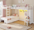 Triple Bunk Bed Twin Over Twin with 9 Storage Drawers and LED Lights, White