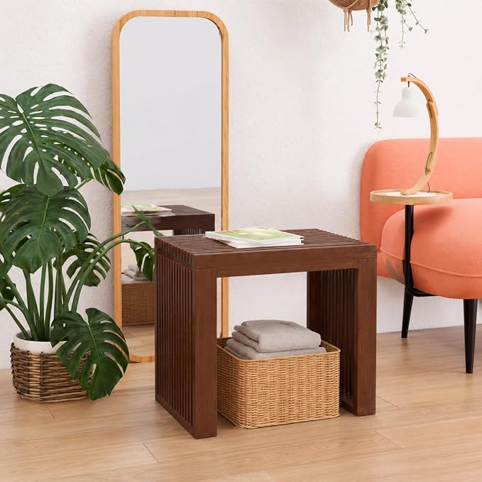 APRTAT Bamboo Dining Bench 17 Inch Indoor Wooden Shoe Benches for Entryway
