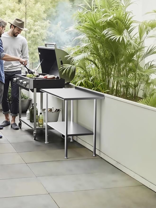 Atelicf NSF Stainless Steel Prep Table 24X48 inch with Backsplash