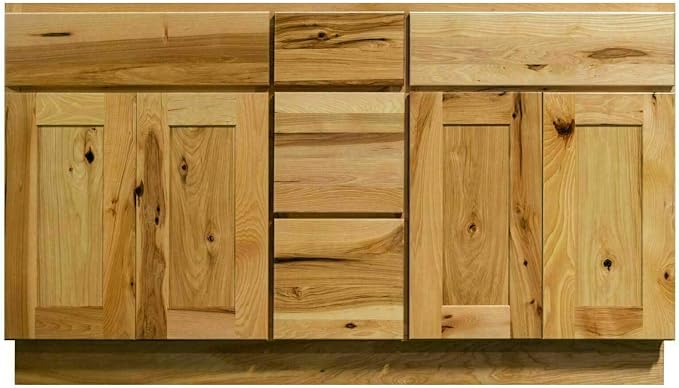 Riley & Higgs Hickory Double Sink Vanity, 60"Wx34.5"Hx21"D | Country rustic style with 4 doors and 3 drawers for ample storage in a 60-inch double-sink base