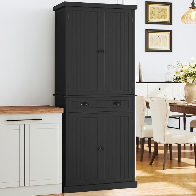 ARTPOWER 72" Tall Kitchen Pantry Storage Cabinet with Drawer and Adjustable Shelves, Pantry Cabinet for Kitchen, Bathroom or Hallway, Black