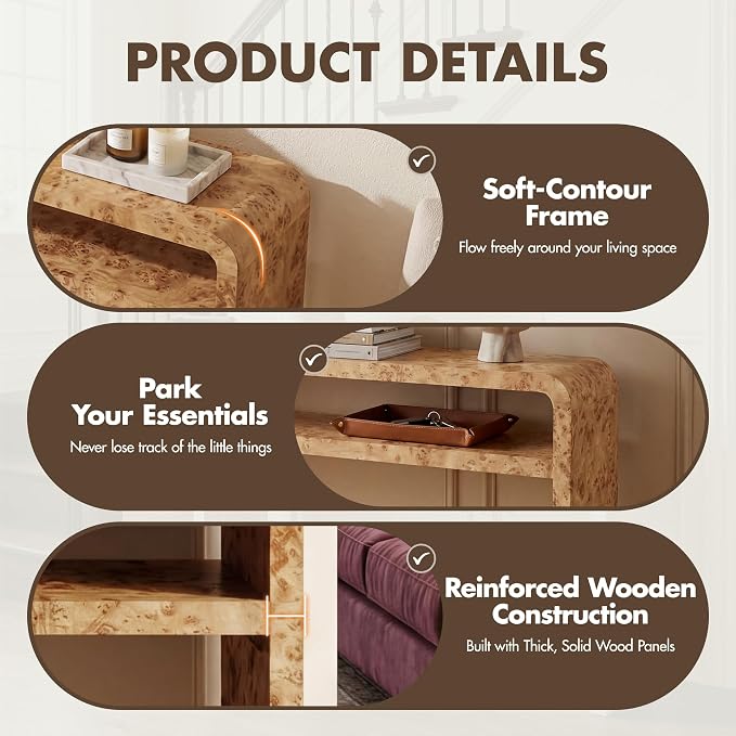 Hyfirm Burl Wood Style Console Table for Entryway, Sofa Table Behind Couch