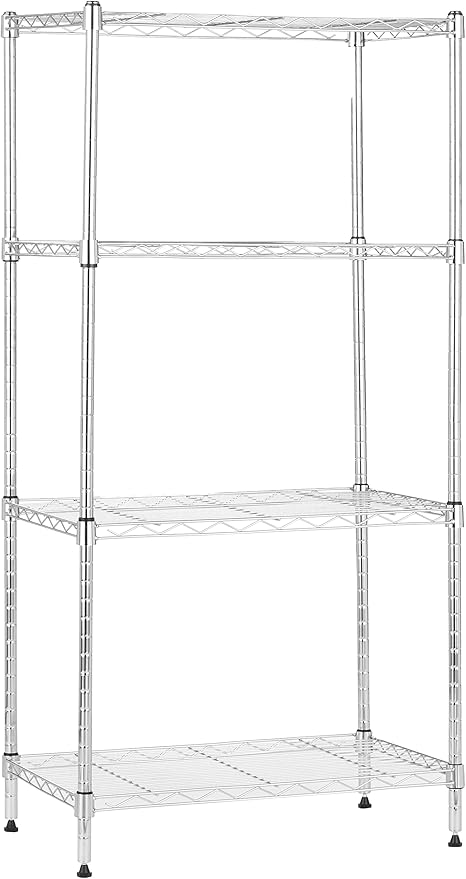 Amazon Basics 4-Shelf Adjustable Storage Shelving Unit for Garage, Steel Wire Rack, 200 Pound Loading Capacity per Shelf, 13.4"D x 23.2"W x 48"H, Chrome