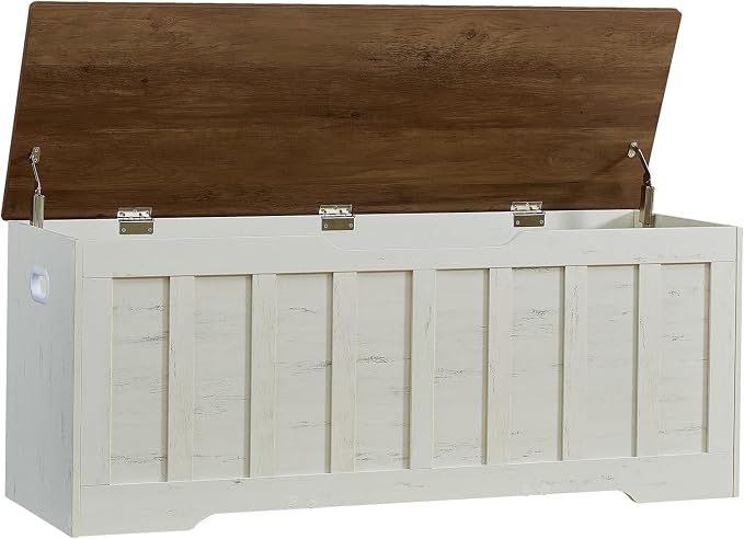 VANKILEY 47.2" Storage Chest Extra Large, Storage Bench.(White+Brown)