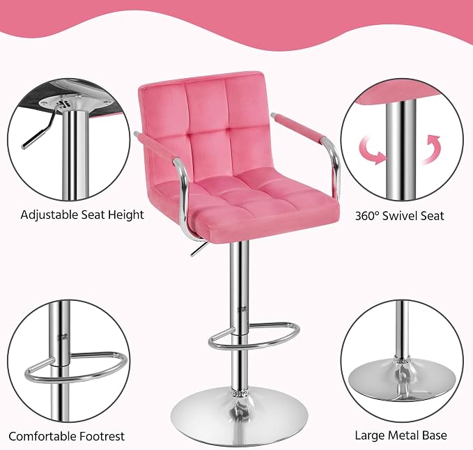Yaheetech Bar Stools Set of 4, Swivel with Backs, Adjustable Height, Pink