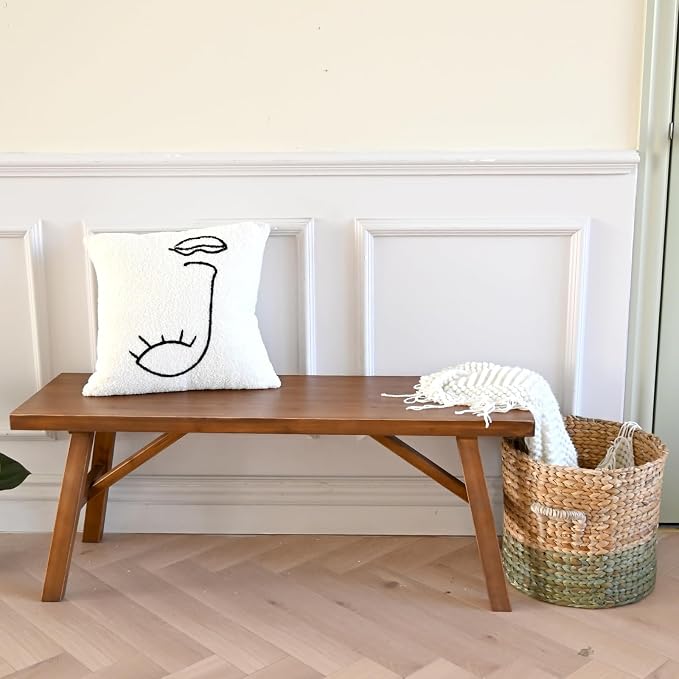 Handcrafted Solid Wood Bench, 43" - Farmhouse-Style Entryway Seating for Living & Dining Room, Rustic Design, Natural Finish