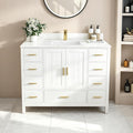 Montary 42" Bathroom Vanity with Sink & 43" Carrara Sintered Stone Top | with 1 Pre-Drilled Faucet Holes, Solid Wood Cabinet, Soft-Close Double Doors & 9 Smooth-Glide Drawers,White