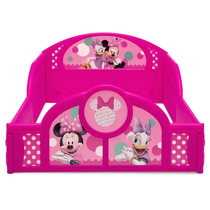 Delta Children Disney Minnie Mouse 4-Piece Toddler Room-in-a-Box Set – Includes Sleep and Play Toddler Bed, Table, 1 Chair and Toy Box, Pink
