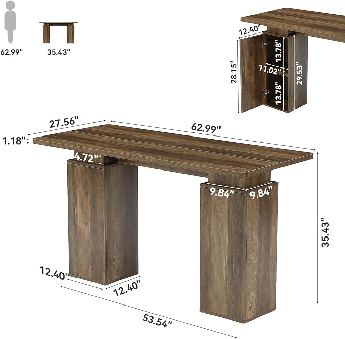 LITTLE TREE 63" Long Bar Table with Storage Cabinets for Dining & Kitchen