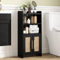 Small Bathroom Storage Cabinet with 2 Doors & Shelf,Rattan Black | Narrow Storage Organizer, Toilet Paper Floor Cabinets Freestanding, for Small Spaces, Laundry Room, 7.8" D x 14.6" W x 31" H