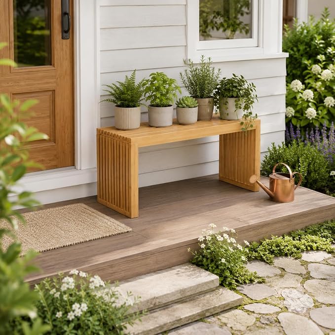 APRTAT Bamboo Dining Bench 35 Inch Indoor Wooden Shoe Benches for Entryway