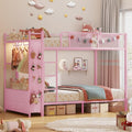 Itaar Metal Bunk Bed Twin Over Twin with Hall Tree, Power Outlet, LED Bunk Bed with 4 Storage Drawers, Bed with 13‘’ Safety Guardrail & Ladders for Kids and Teen, 400lb Weight Capacity, Pink