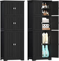 Tall Bathroom Storage Cabinet, 63" H Linen Floor Cabinet | Pantry Storage Cabinet with 6 Doors and Adjustable Shelves, for Bathroom, Living Room, Laundry Room, Kitchen, Black