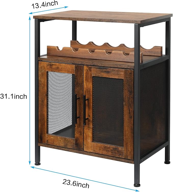X-cosrack Wine Bar Rack Cabinet with Detachable Wine Rack, Coffee Barwith Glass Holder, Small Sideboard and Buffet Cabinet with Mesh Door, Rustic Brown(Patent Pending)