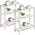 Narrow Side Table Set of 2 for Small Space, 2-Tier Small End Table with Shelf Holder, Slim Nightstand, Skinny Snack Couch Table in Living Room, Bedroom, Study, Kitchen and Balcony (White)
