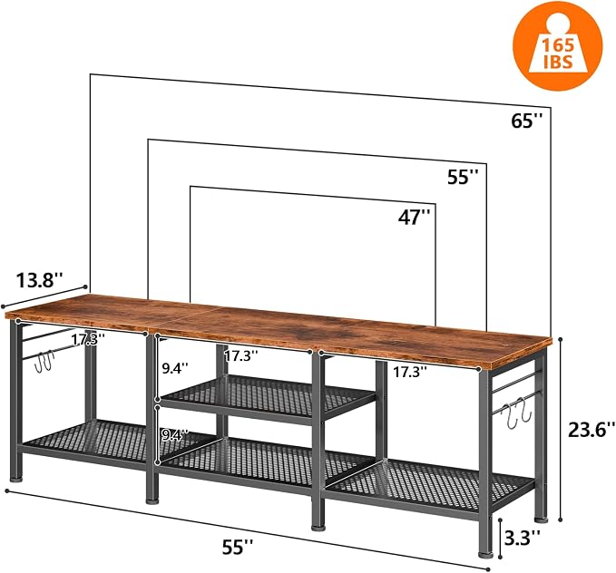 Furologee 55 Inch TV Stand, Entertainment Center with Shelves, Rustic Brown