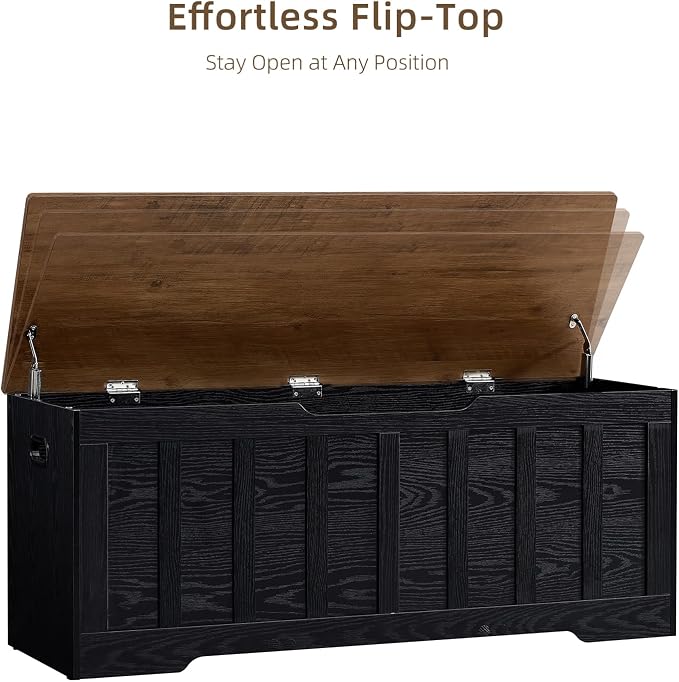 VANKILEY 47.2" Storage Chest Extra Large, Storage Bench.(Black+Brown)